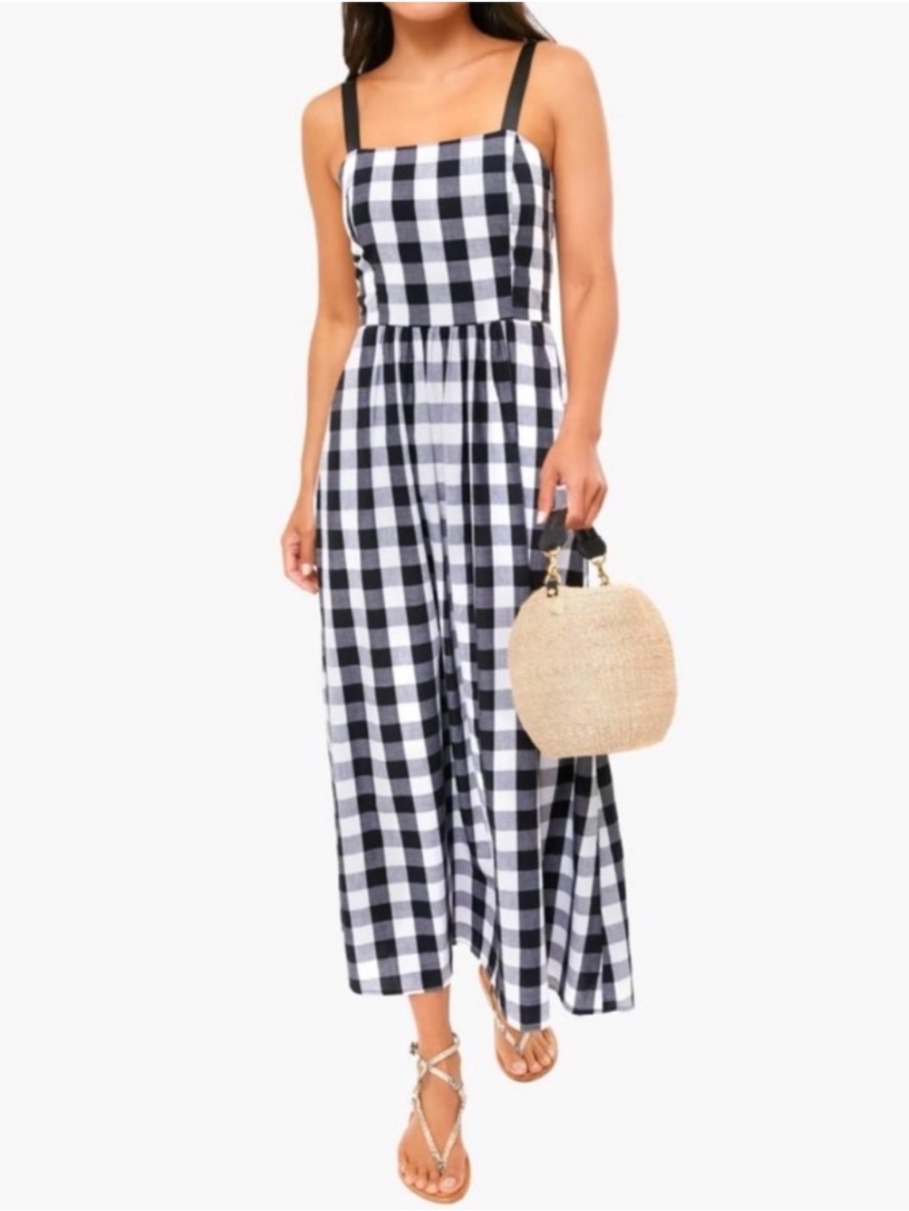 Tuckernuck Black and White Gingham Square-Neck Jumpsuit